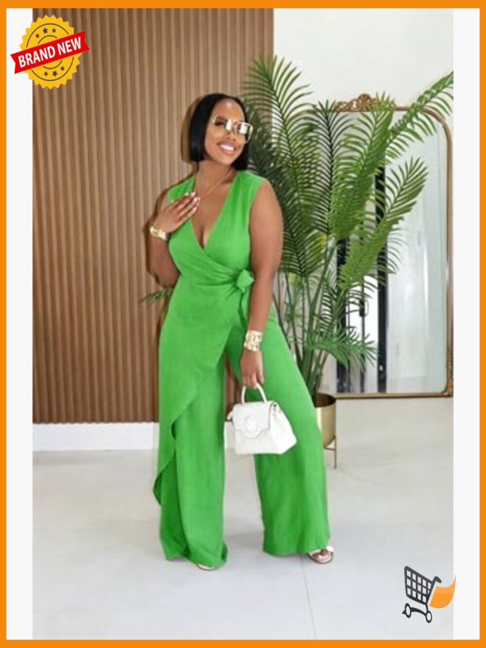 Womens Casual V-Neck Sleeveless Tie Waist Wide Leg Romper Jumpsuit - Picture 6 of 7
